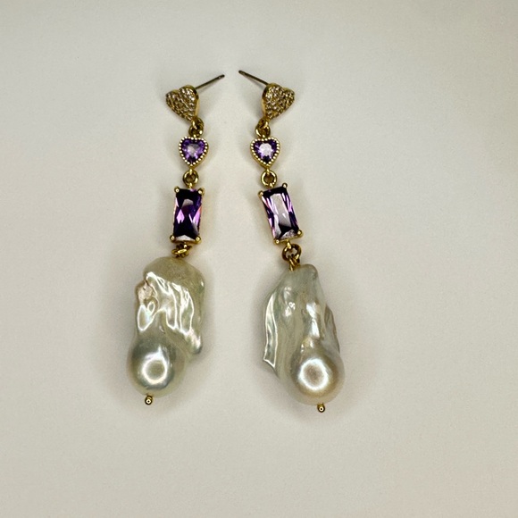 Water Fresh‎ Elegant Gold and Purple Dangle Earrings - Picture 2 of 7